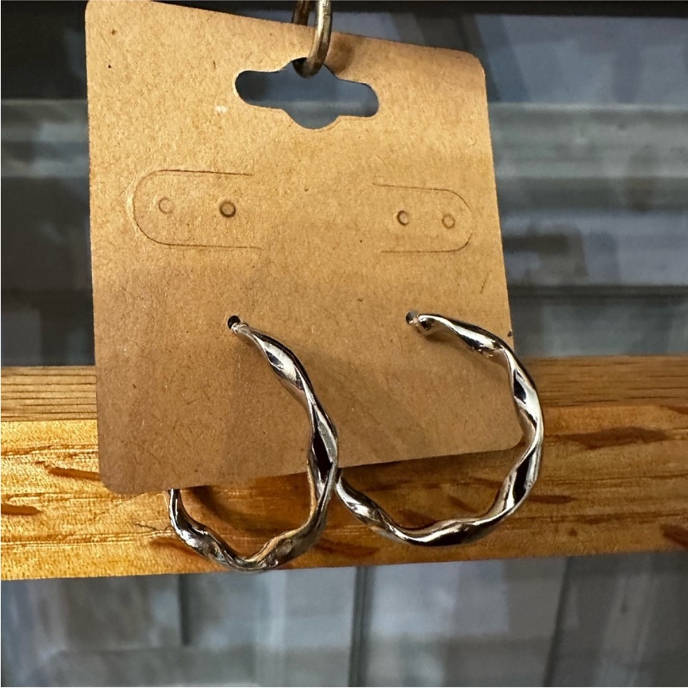 Silver Braided Hoop Earrings with Polished Finish